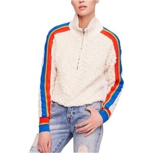 Free People Zip up Sherpa Jacket with stripes